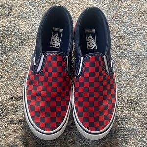 Vans Classic Red and Navy Checkered Slip-Ons